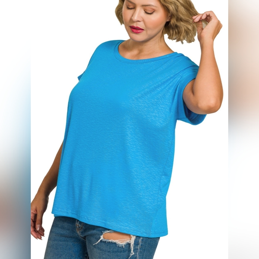 Z113 NWT Zenana Outfitters Cap Sleeve Crewneck Tee Sz 1X 2X 3X Stretch Oversized - Picture 3 of 8